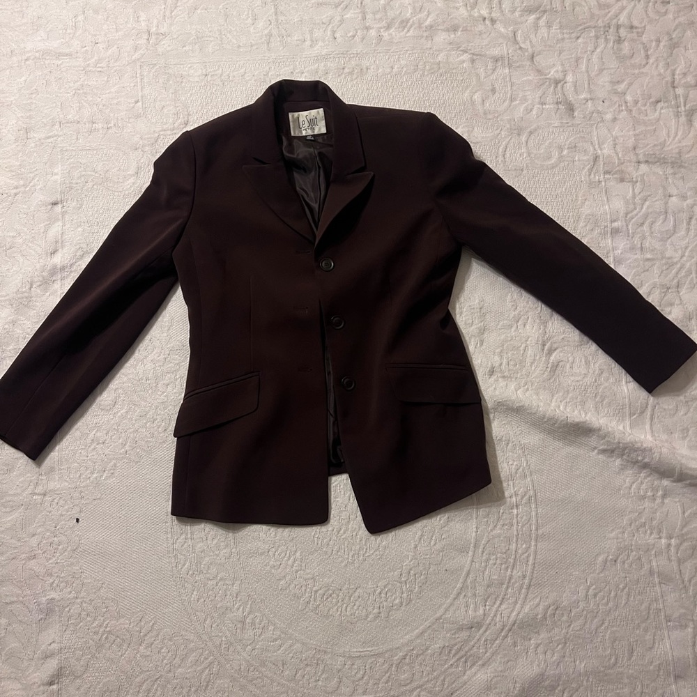 Le Suit Button Blazer Suit Jacket, Petite Size 6P Solid Brown long sleeve